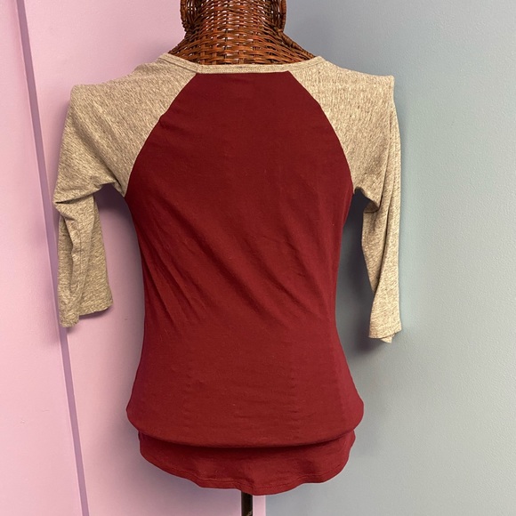 WHATEVER FOREVER Burgundy Baseball Tee 3-4 Sleeve Top - Picture 5 of 6